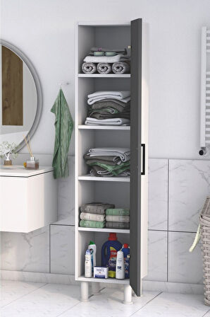 5 Raflı Banyo Boy Dolabı Beyaz Antrasit