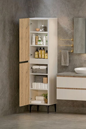 Polen 2 Kapaklı Çok Amaçlı Boy Banyo,Mutfak,Kiler Dolabı Beyaz Çam