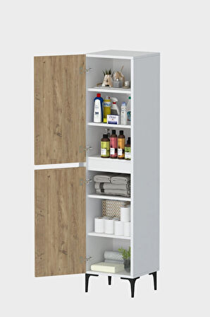 Polen 2 Kapaklı Çok Amaçlı Boy Banyo,Mutfak,Kiler Dolabı Beyaz Çam