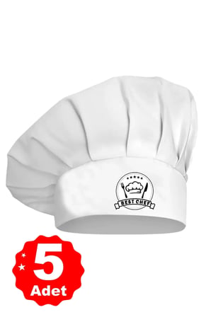 5li Beyaz Üzeri Siyah Best Chef Logo Baskılı Şef Aşçı Şapkası Mantar Kep