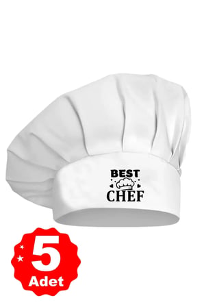 5li Beyaz Üzeri Best Chef Baskılı Şef Aşçı Şapkası Mantar Kep