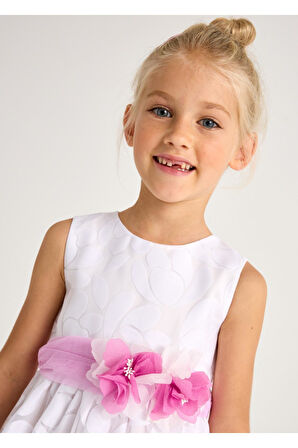 Mayoral Çiçekli Beyaz Kız Çocuk Elbise_mnvs3918