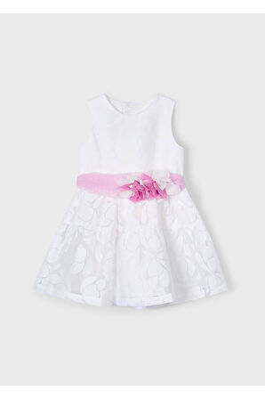Mayoral Çiçekli Beyaz Kız Çocuk Elbise_mnvs3918