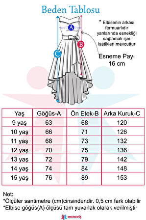 Meneviş Damla Kız Çocuk Saten Kuyruklu Abiye Elbise_mnvs0730