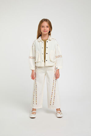 Escabel 3'lü Etnik Desen Kız Çocuk Ceketli Takım