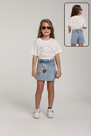 Escabel Kız Çocuk Kot Şort Etekli Takım_mnvs35907