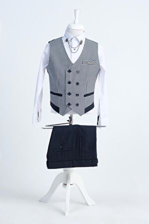 Doctor Junior Erkek Çocuk Slim Fit Takım Elbise Kaz Ayağı 2li Takım