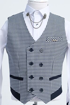 Doctor Junior Erkek Çocuk Slim Fit Takım Elbise Kaz Ayağı 2li Takım