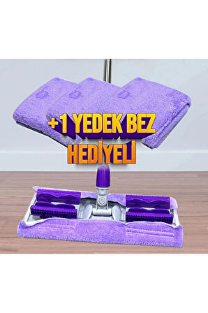 Mikrofiber Mandallı Mop, Teleskopik Saplı Set +1 Yedek Bezli