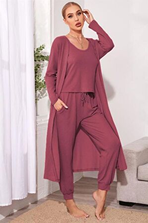 Modanna Gül Kurusu Kullanışlı 3 Lü Viscon Rahat Pijama Takımı 7001