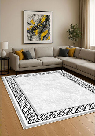 Gri Dijital Baskı Halı Kaymaz Tabanlı Yıkanabilir Halı Yolluk Salon Halısı 785