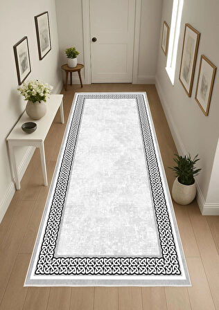 Gri Dijital Baskı Halı Kaymaz Tabanlı Yıkanabilir Halı Yolluk Salon Halısı 785