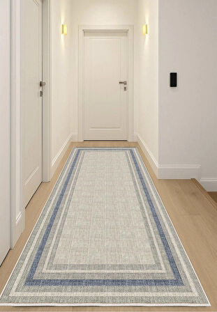 Gri Mavi Dijital Baskı Halı Kaymaz Tabanlı Yıkanabilir Halı Yolluk Salon Halısı 785