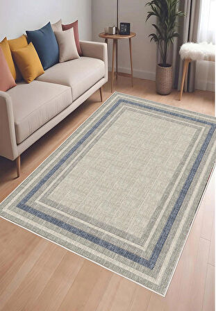 Gri Mavi Dijital Baskı Halı Kaymaz Tabanlı Yıkanabilir Halı Yolluk Salon Halısı 785