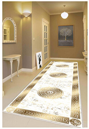 Gold Dijital Baskı Halı Kaymaz Tabanlı Yıkanabilir Halı Yolluk Salon Halısı 787