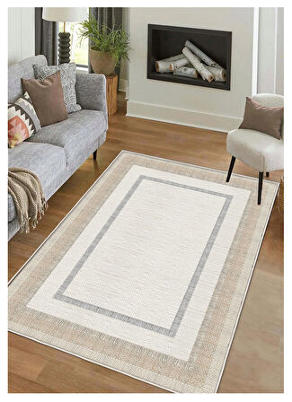 Krem Dijital Baskı Halı Kaymaz Tabanlı Yıkanabilir Halı Yolluk Salon Halısı 798