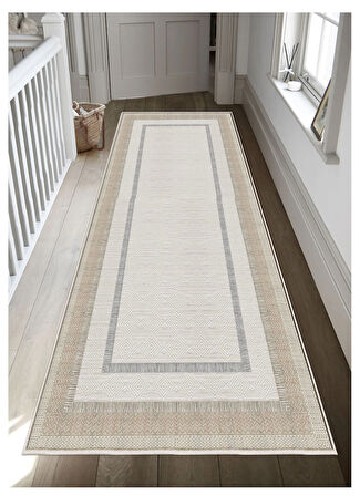 Krem Dijital Baskı Halı Kaymaz Tabanlı Yıkanabilir Halı Yolluk Salon Halısı 798