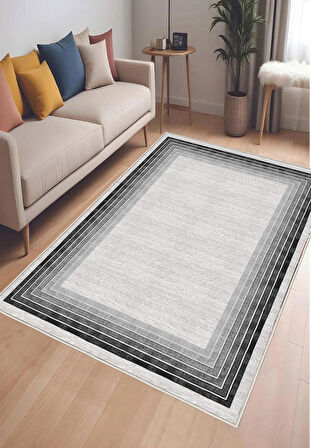 Gri Dijital Baskı Halı Kaymaz Tabanlı Yıkanabilir Halı Yolluk Salon Halısı 790