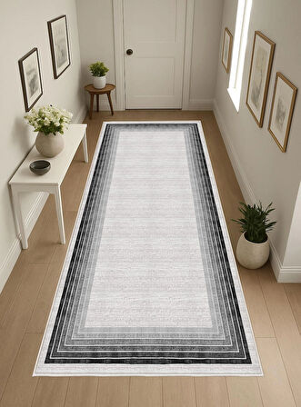 Gri Dijital Baskı Halı Kaymaz Tabanlı Yıkanabilir Halı Yolluk Salon Halısı 790