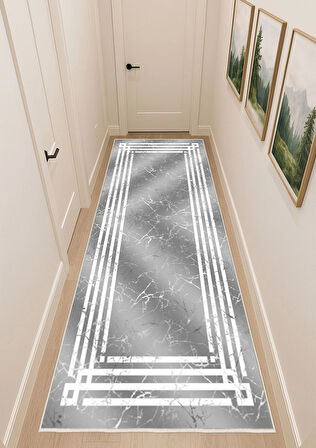 Gri Dijital Baskı Halı Kaymaz Tabanlı Yıkanabilir Halı Yolluk Salon Halısı 802