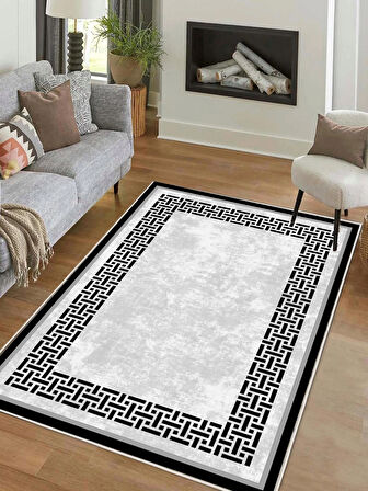 Siyah Dijital Baskı Halı Kaymaz Tabanlı Yıkanabilir Halı Yolluk Salon Halısı 791