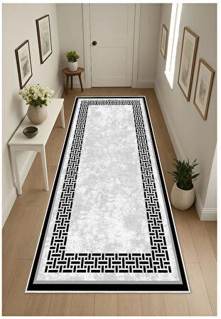 Siyah Dijital Baskı Halı Kaymaz Tabanlı Yıkanabilir Halı Yolluk Salon Halısı 791