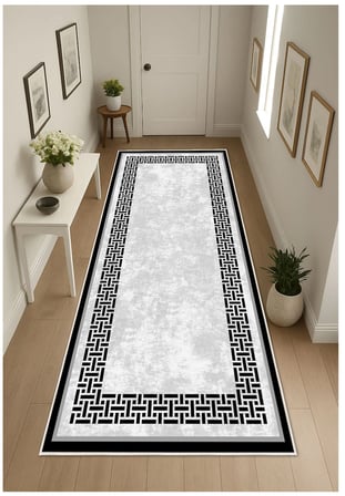 Siyah Dijital Baskı Halı Kaymaz Tabanlı Yıkanabilir Halı Yolluk Salon Halısı 791