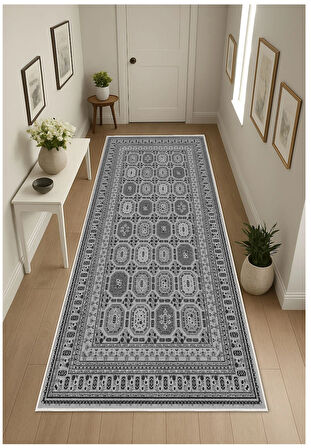 Gri Dijital Baskı Halı Kaymaz Tabanlı Yıkanabilir Halı Yolluk Salon Halısı 792