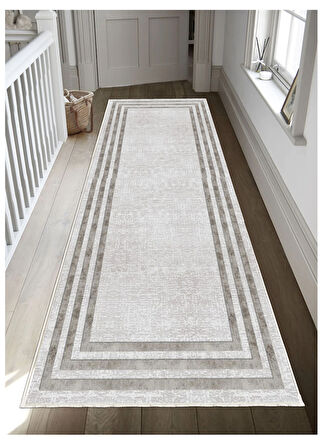 Gri Dijital Baskı Halı Kaymaz Tabanlı Yıkanabilir Halı Yolluk Salon Halısı 793