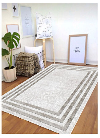 Gri Dijital Baskı Halı Kaymaz Tabanlı Yıkanabilir Halı Yolluk Salon Halısı 793