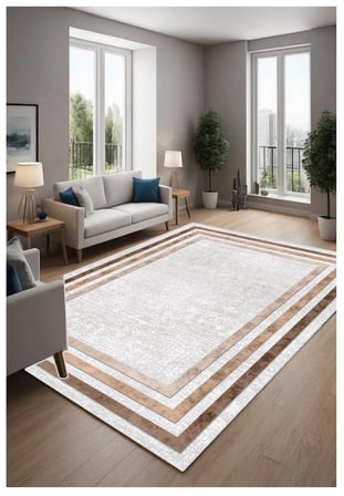 Krem Kahverengi Dijital Baskı Halı Kaymaz Tabanlı Yıkanabilir Halı Yolluk Salon Halısı 794