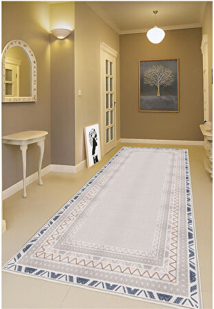 Mavi Gri Dijital Baskı Halı Kaymaz Tabanlı Yıkanabilir Halı Yolluk Salon Halısı 810