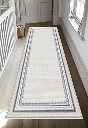 Mavi Gri Dijital Baskı Halı Kaymaz Tabanlı Yıkanabilir Halı Yolluk Salon Halısı 811