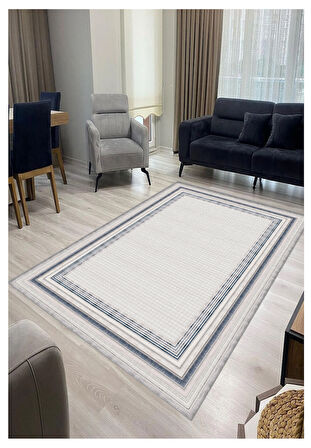 Mavi Gri Dijital Baskı Halı Kaymaz Tabanlı Yıkanabilir Halı Yolluk Salon Halısı 811