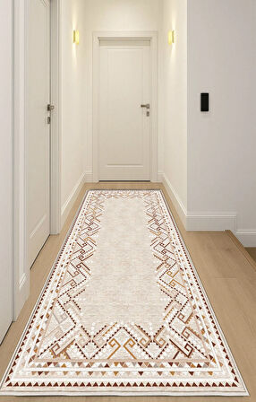 Krem Dijital Baskı Halı Kaymaz Tabanlı Yıkanabilir Halı Yolluk Salon Halısı 812