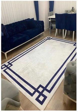 Lacivert Dijital Baskı Halı Kaymaz Tabanlı Yıkanabilir Halı Yolluk Salon Halısı 813