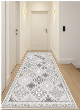 Gri Dijital Baskı Halı Kaymaz Tabanlı Yıkanabilir Halı Yolluk Salon Halısı 796