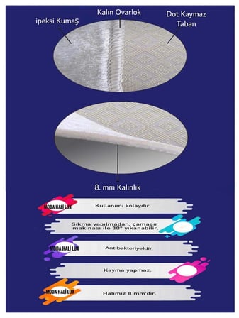 Gri Dijital Baskı Halı Kaymaz Tabanlı Yıkanabilir Halı Yolluk Salon Halısı 796