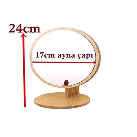 Ahşap Desenli Masaüstü Makyaj Aynası - Dekoratif Yuvarlak Kullanım