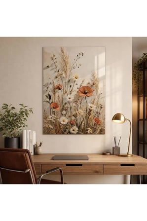 Papatya ve Gelincik Desenli Baskılı Cam Tablo – Dekoratif UV Baskı Duvar Tablosu