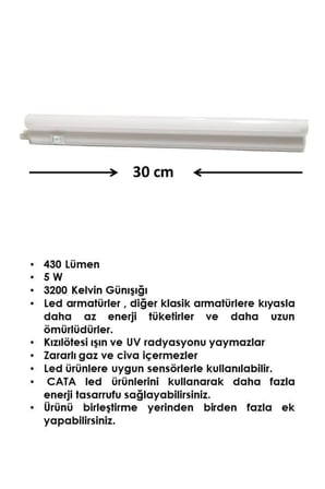 Ct-2466 5w Anahtarlı Eklenebilir Ledli Bant Armatür Günışığı 31,5 Cm