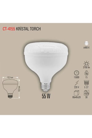 CT-4155 KRİSTAL TORCH AMPUL BEYAZ IŞIK 6400K 55W 10 ADET