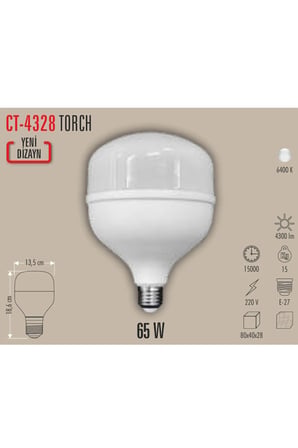 CT-4328 TORCH LED AMPUL BEYAZ IŞIK 6400K 65W 10 ADET