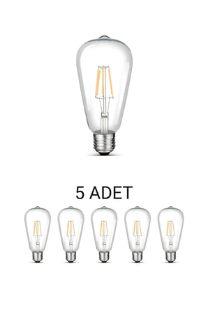 CT-4353 ST64 Rustik Led Ampul 8W Beyaz Işık - 5 li Paket-Kalın Duy Montaj Yeri-E27 Tip