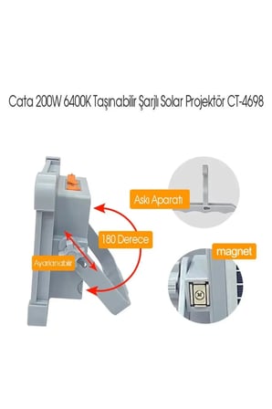 Ct-4698 Taşınabilir Solar Projektör Ip65 Güneş Enerjili 3 Renk Modu Dimmerli Ve Şarjlı Led Işık