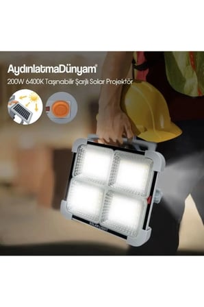 Ct-4698 Taşınabilir Solar Projektör Ip65 Güneş Enerjili 3 Renk Modu Dimmerli Ve Şarjlı Led Işık