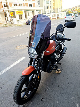 MOTOCAM Moto Guzzi V7 Stone Siperlik Ön Cam 2021-2023 Model 53cm Siyah Renkli 4mm APARATSIZDIR