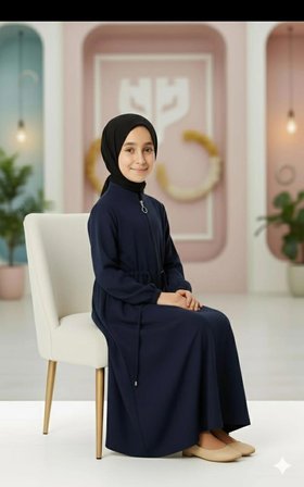 Medine İpeği Beli Lastikli Bağcıklı Çocuk Ferace