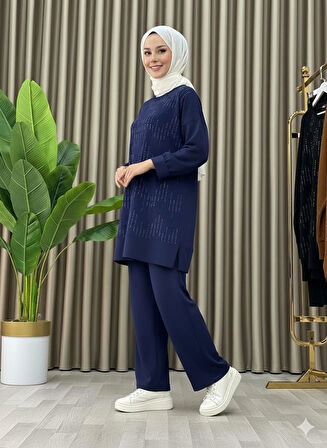 Taş Baskı Desenli Tunik Pantolon İkili Takım