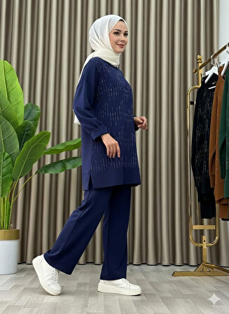 Taş Baskı Desenli Tunik Pantolon İkili Takım